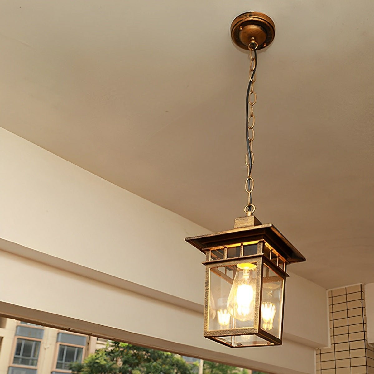 Vintage Rustic Square Waterproof Outdoor LED Lantern Pendant Lights