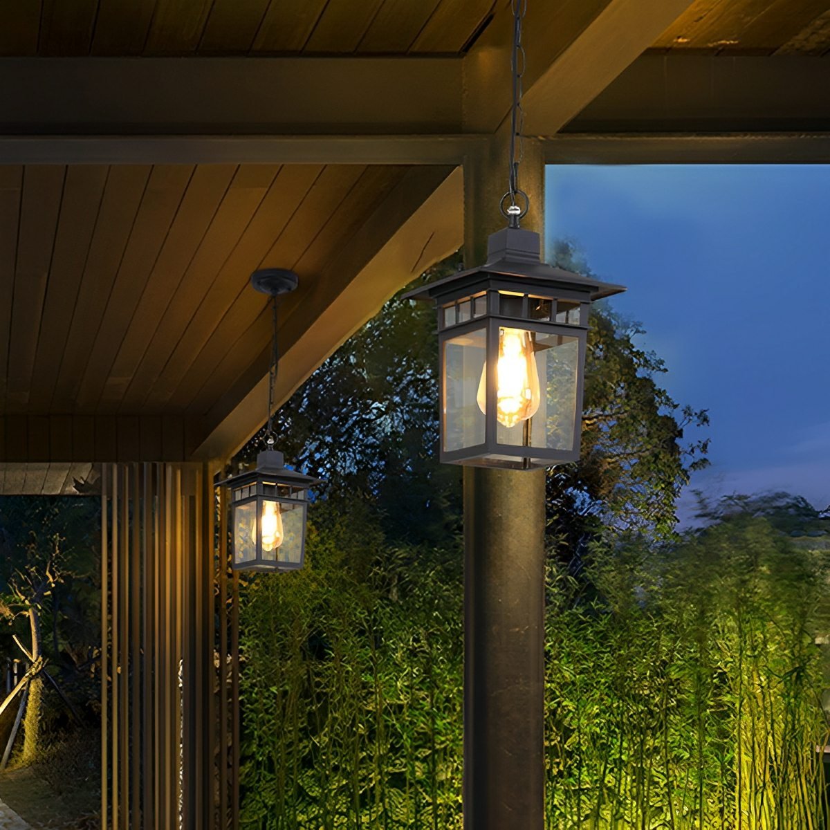 Vintage Rustic Square Waterproof Outdoor LED Lantern Pendant Lights